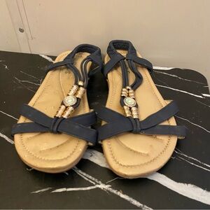 Navy Beaded Women's Sandals